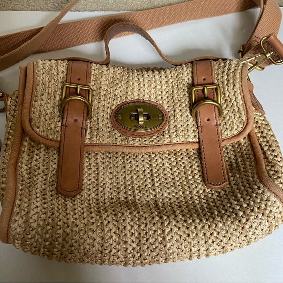 Fossil Bags Fossil Straw Bag With Handle And Adj Shoulder Strap